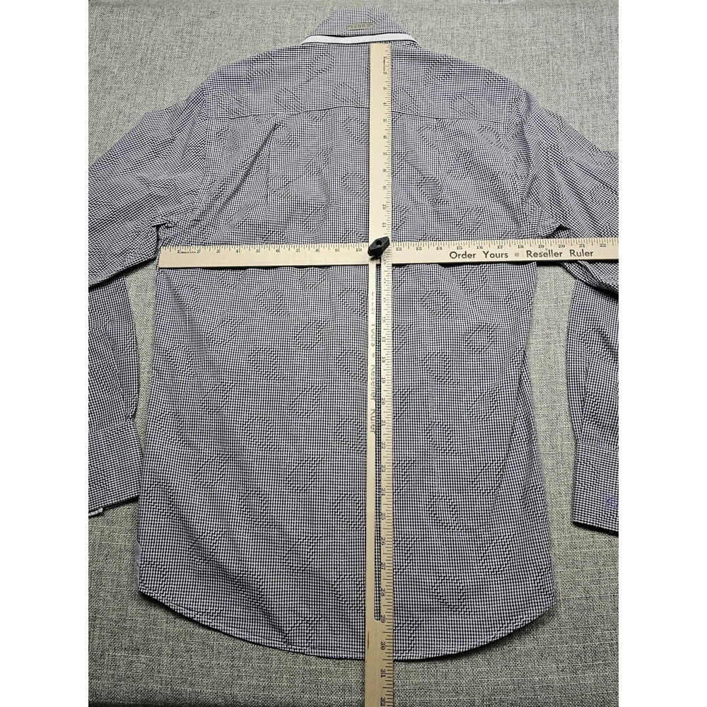 Coogi Luxe Dress Shirt Mens 15 Black White Gingham Modern Fit Embroidered Crest - Picture 6 of 9